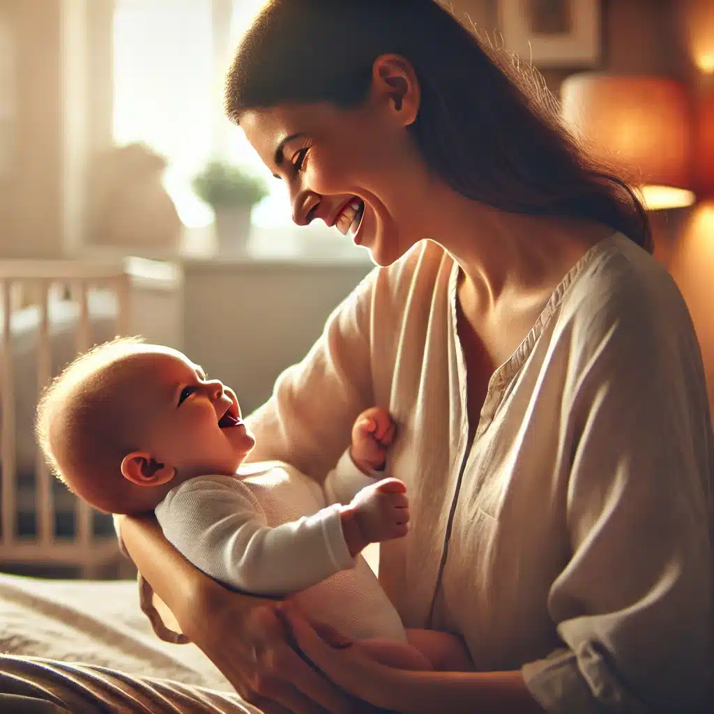 Baby smiles at his mommy - éveil bébé